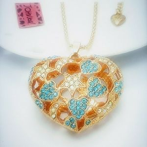 Vintage Betsey Johnson Blue Heart Pendant Necklac